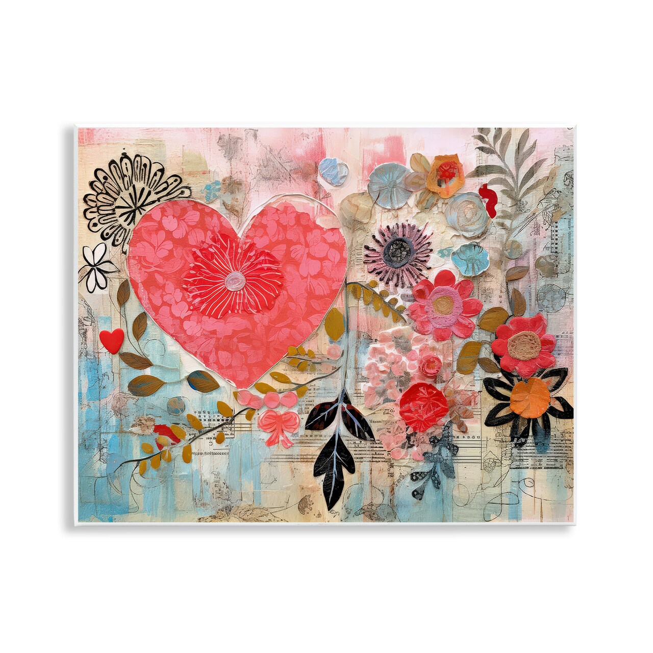 Stupell Industries Playful Heart & Flowers Wall Plaque Art Design by LSR Design Studio